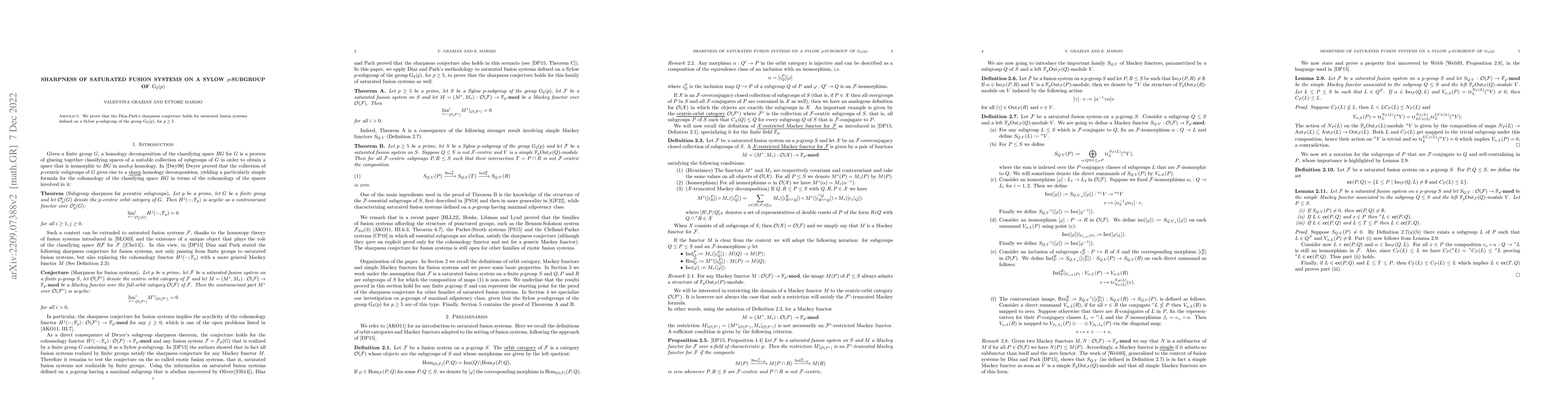 Thumbnail for Sharpness of saturated fusion systems on a Sylow $p$-subgroup of ${\rm
  G}_2(p)$