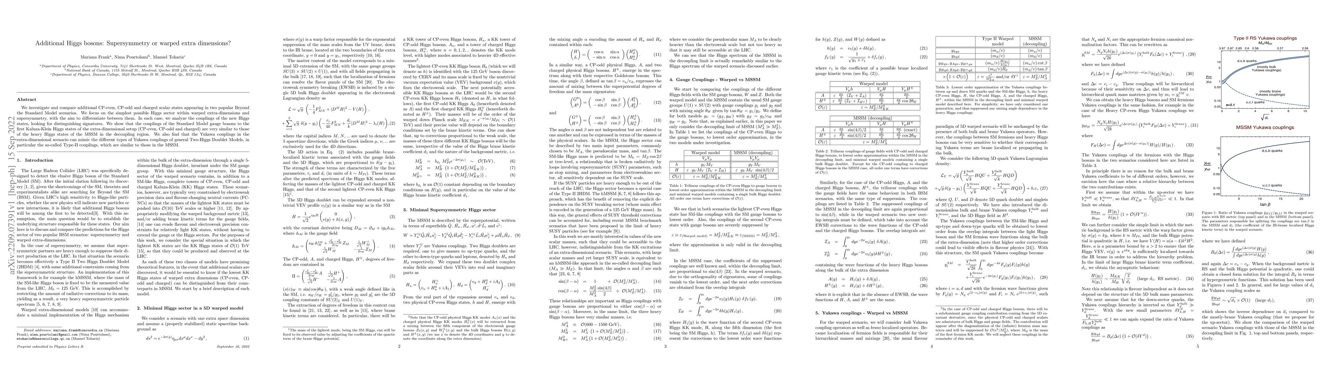 Thumbnail for Additional Higgs bosons: Supersymmetry or warped extra dimensions?