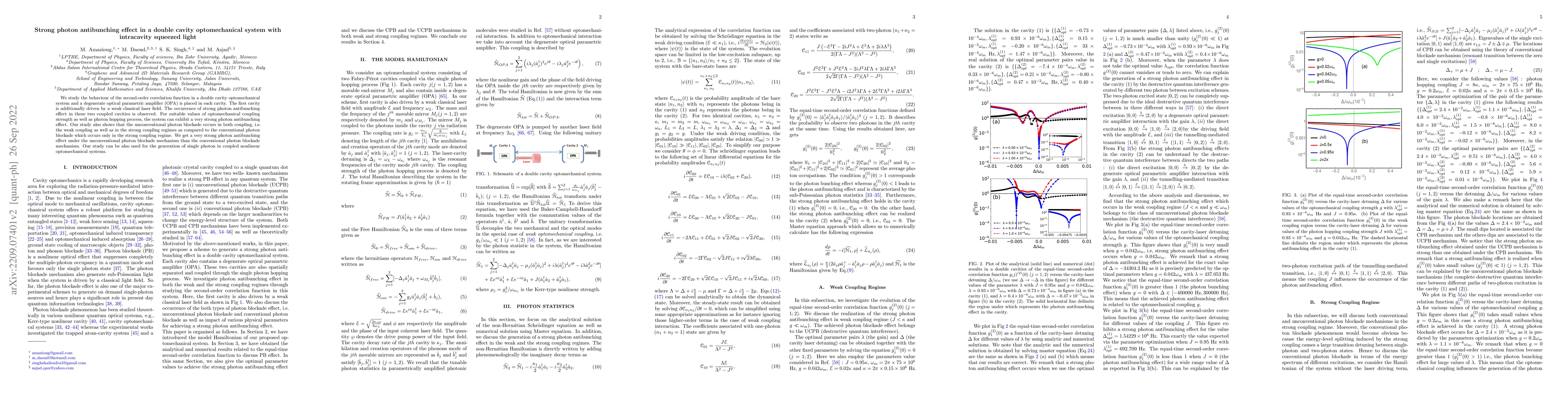 Thumbnail for Strong photon antibunching effect in a double cavity optomechanical
  system with intracavity squeezed light