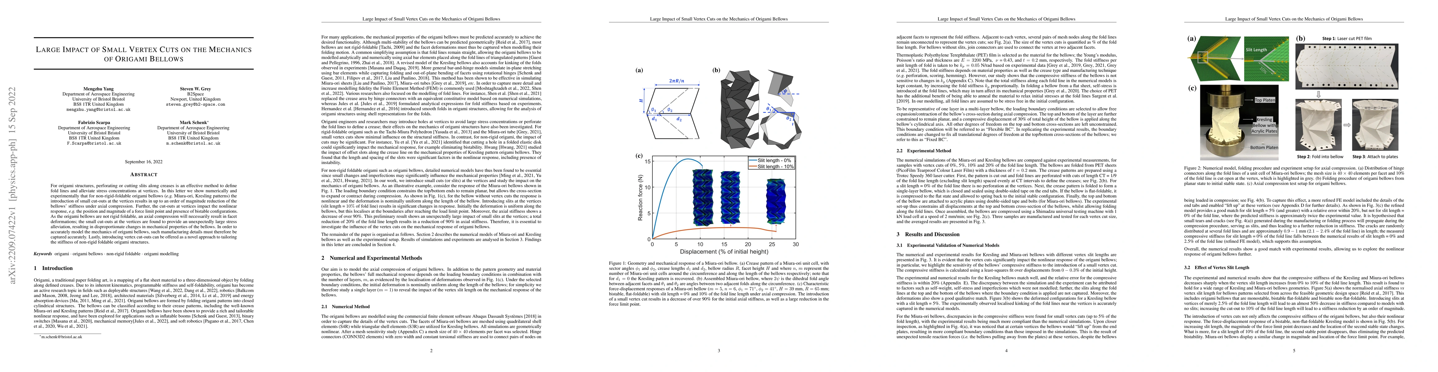 Thumbnail for Large Impact of Small Vertex Cuts on the Mechanics of Origami Bellows