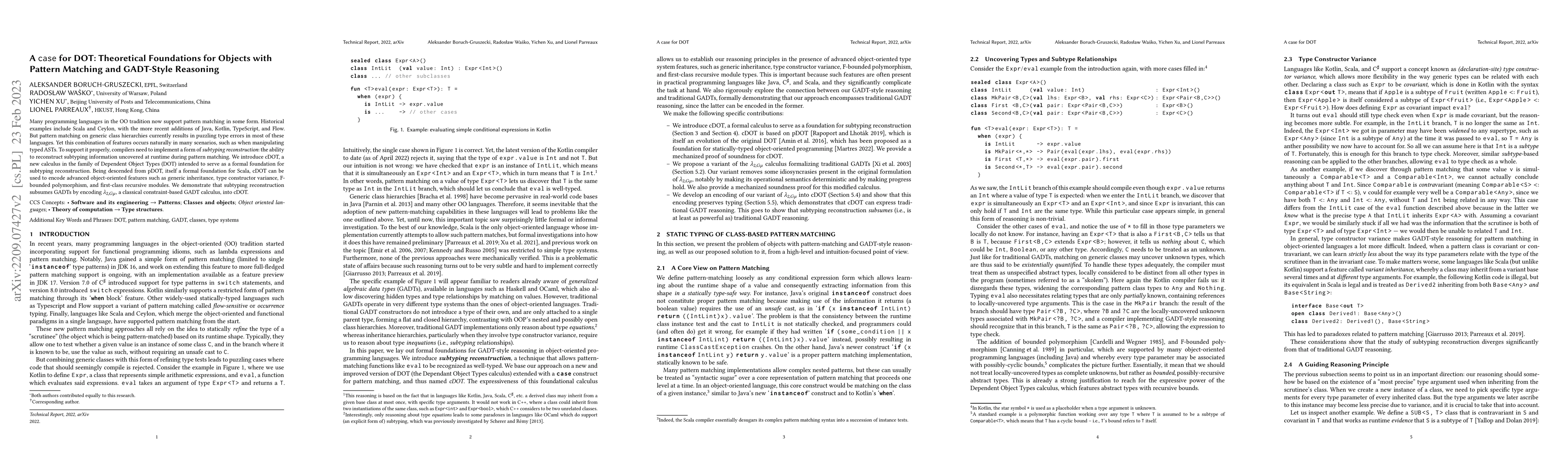 Thumbnail for A case for DOT: Theoretical Foundations for Objects With Pattern
  Matching and GADT-style Reasoning