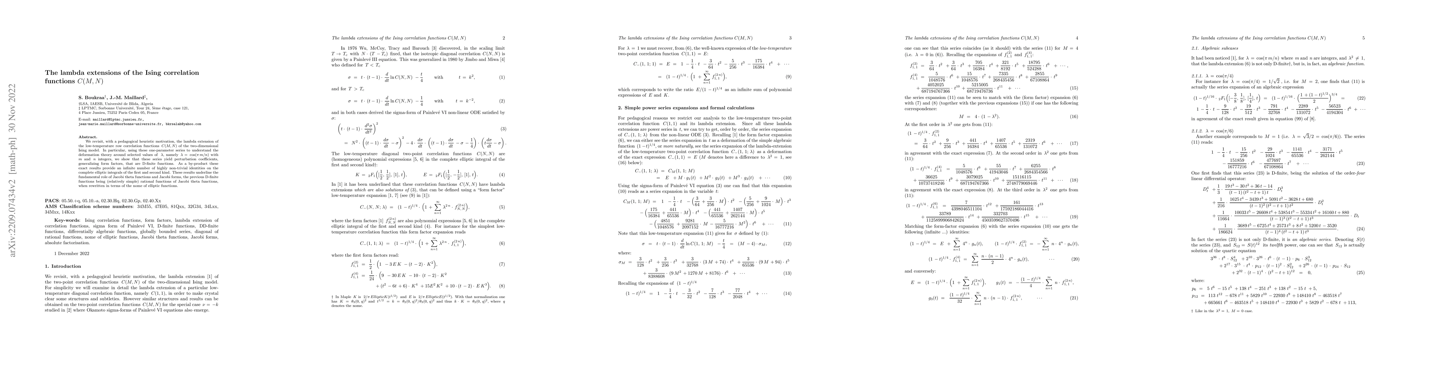 Thumbnail for The lambda extensions of the Ising correlation functions C(M, N)