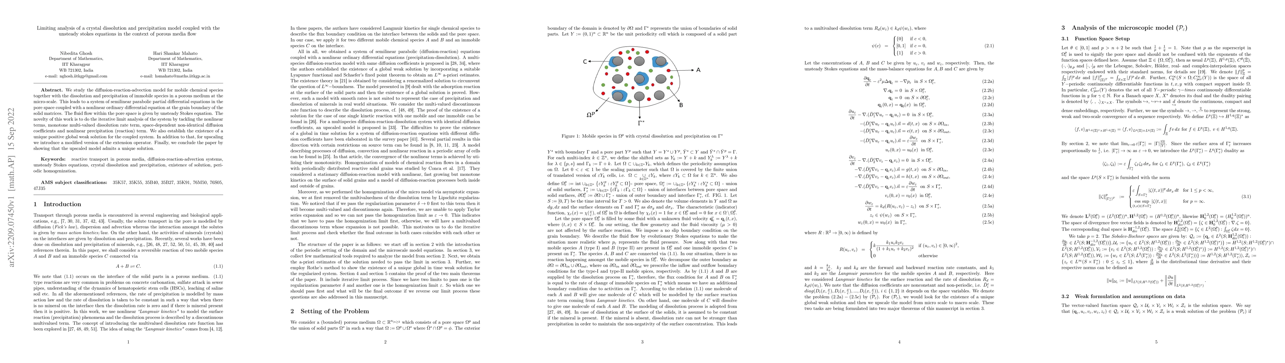 Thumbnail for Limiting analysis of a crystal dissolution and precipitation model
  coupled with the unsteady stokes equations in the context of porous media
  flow