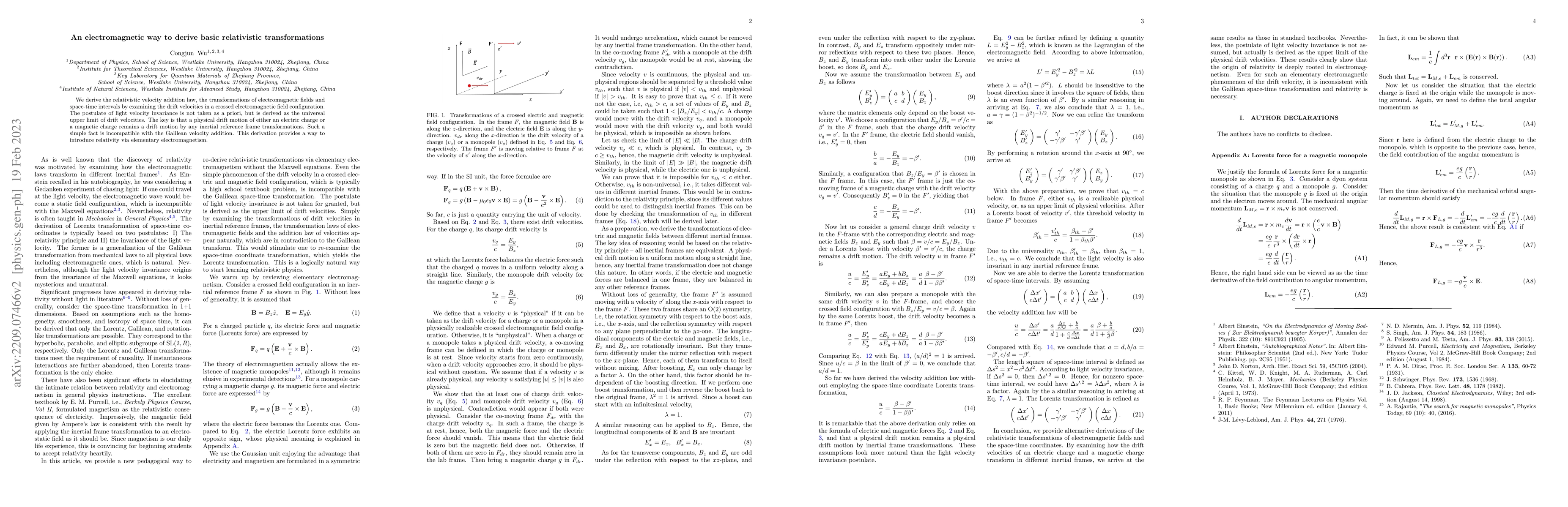 Thumbnail for An electromagnetic way to derive basic relativistic transformations