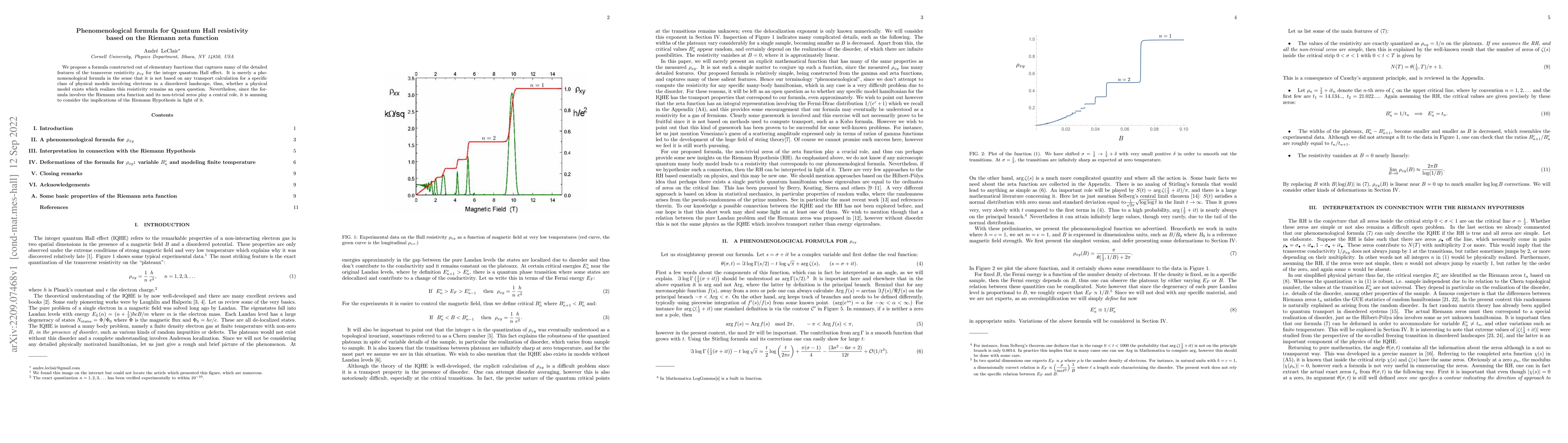 Thumbnail for Phenomenological formula for Quantum Hall resistivity based on the
  Riemann zeta function