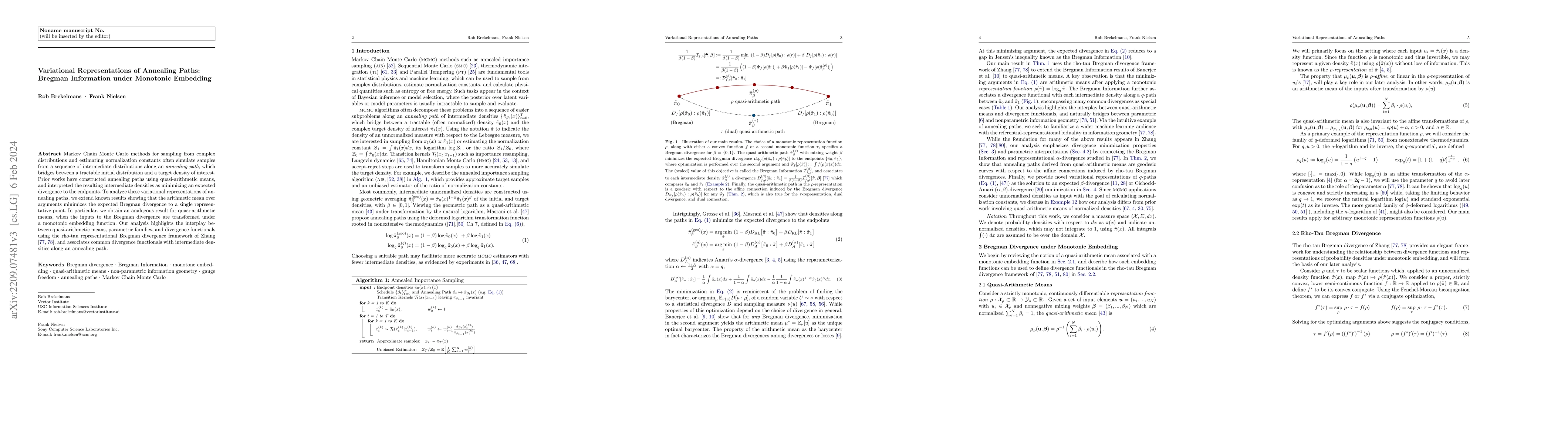 Thumbnail for Variational Representations of Annealing Paths: Bregman Information
  under Monotonic Embedding