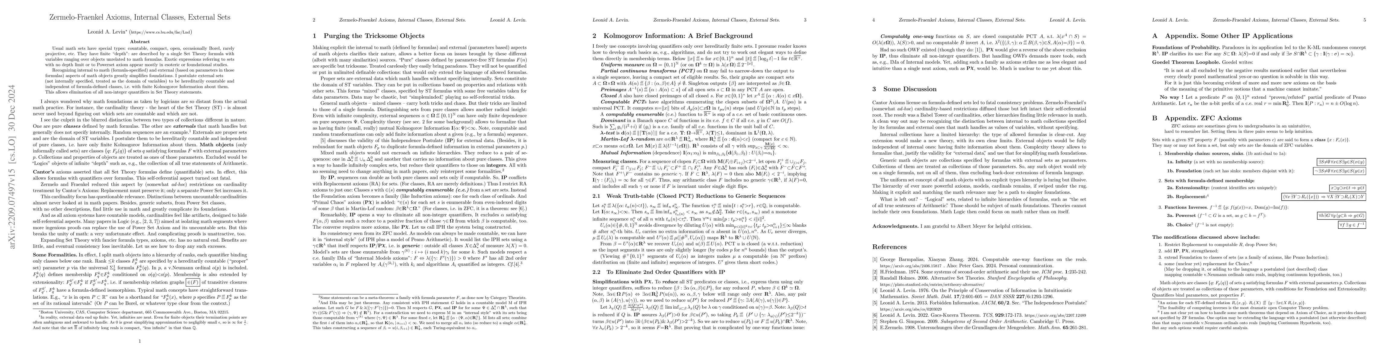 Thumbnail for Zermelo-Fraenkel Axioms, Internal Classes, External Sets