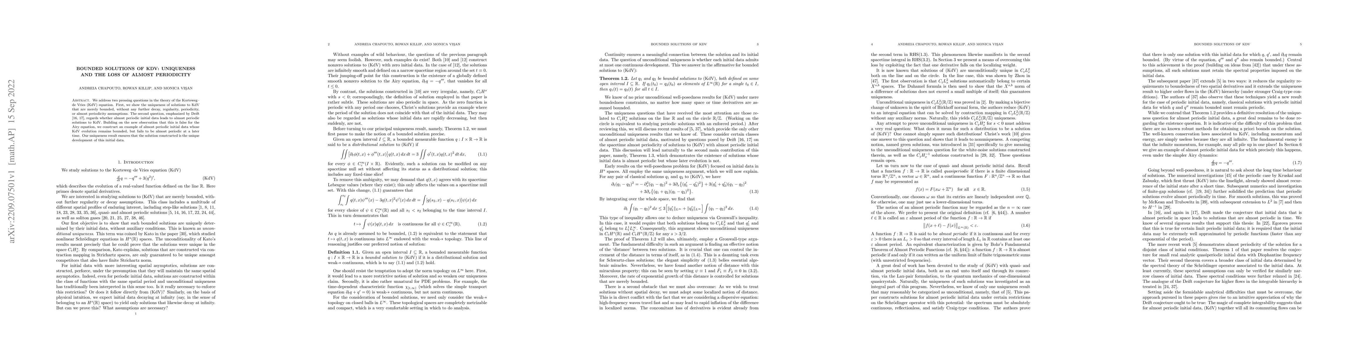 Thumbnail for Bounded solutions of KdV: uniqueness and the loss of almost periodicity