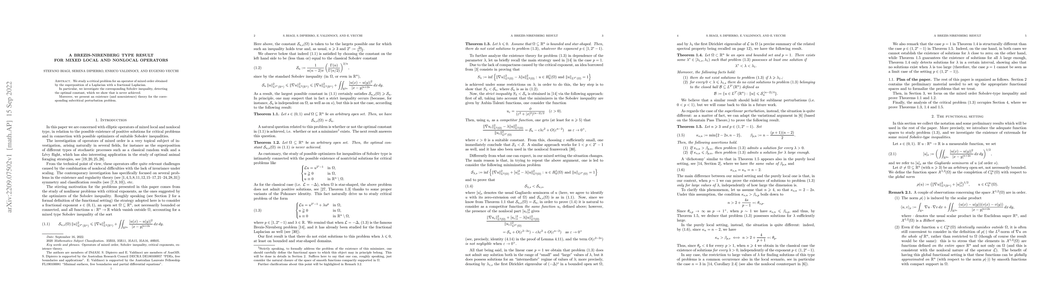 Thumbnail for A Brezis-Nirenberg type result for mixed local and nonlocal operators