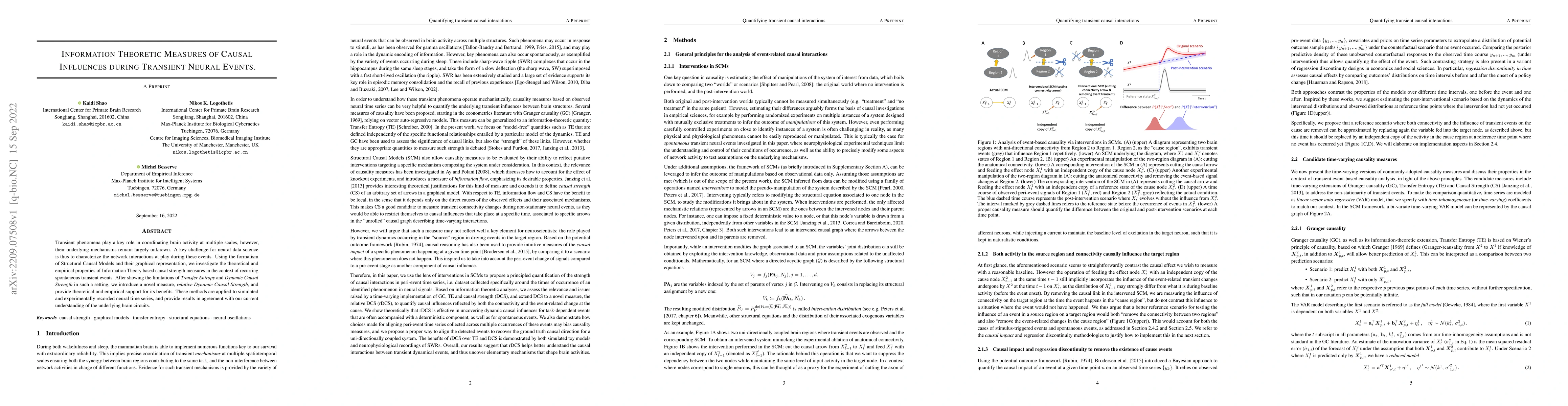 Thumbnail for Information Theoretic Measures of Causal Influences during Transient
  Neural Events