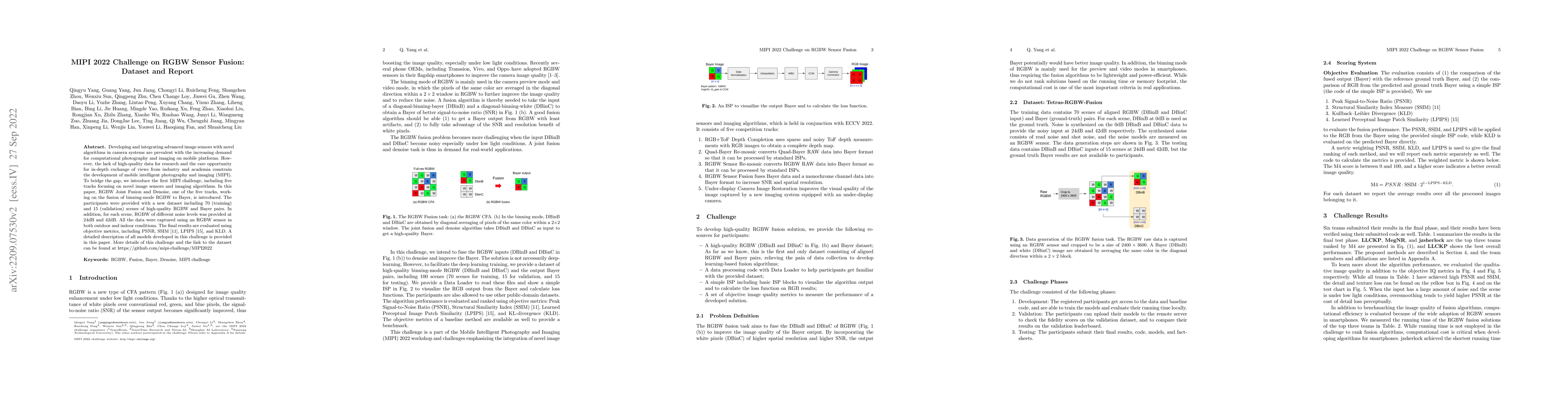 Thumbnail for MIPI 2022 Challenge on RGBW Sensor Fusion: Dataset and Report