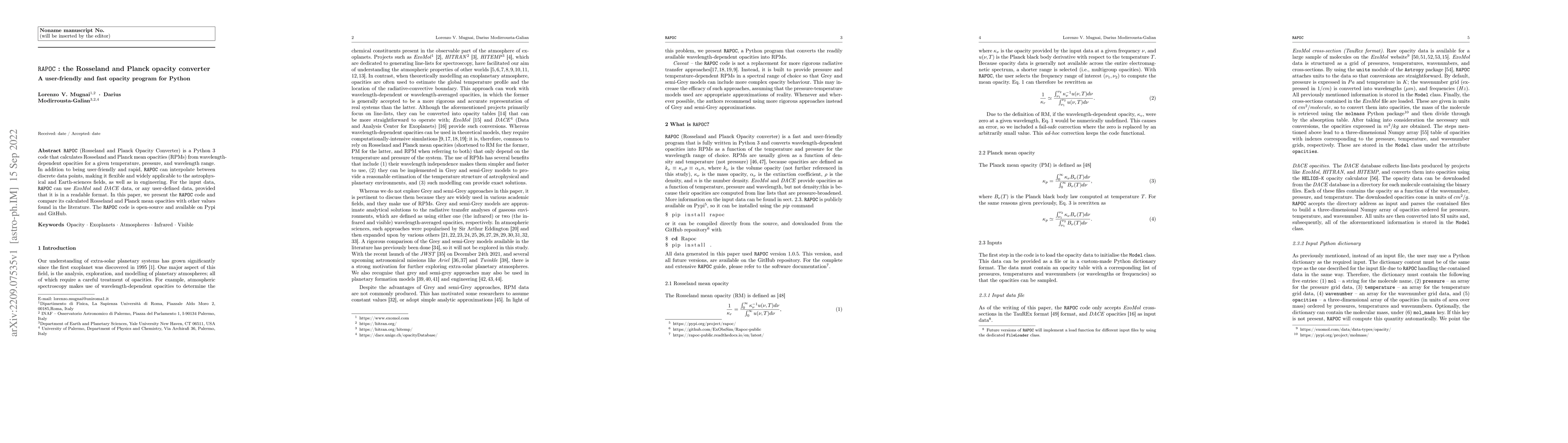 Thumbnail for RAPOC : the Rosseland and Planck opacity converter. A user-friendly and
  fast opacity program for Python