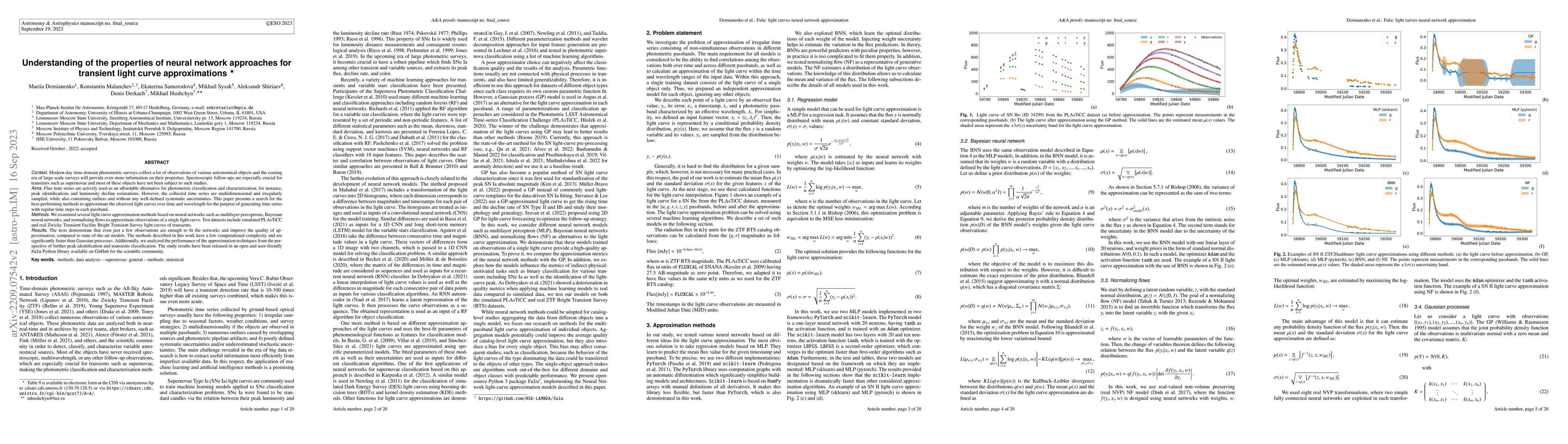 Thumbnail for Understanding of the properties of neural network approaches for
  transient light curve approximations