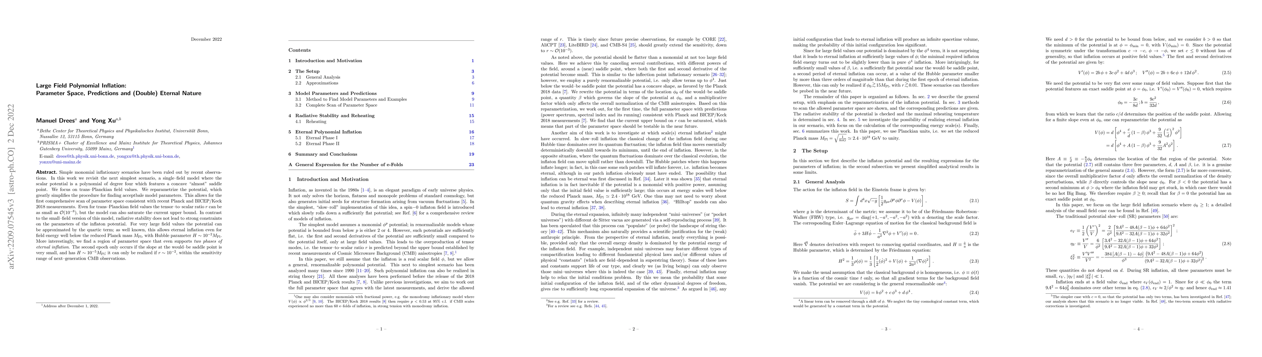 Thumbnail for Large Field Polynomial Inflation: Parameter Space, Predictions and
  (Double) Eternal Nature