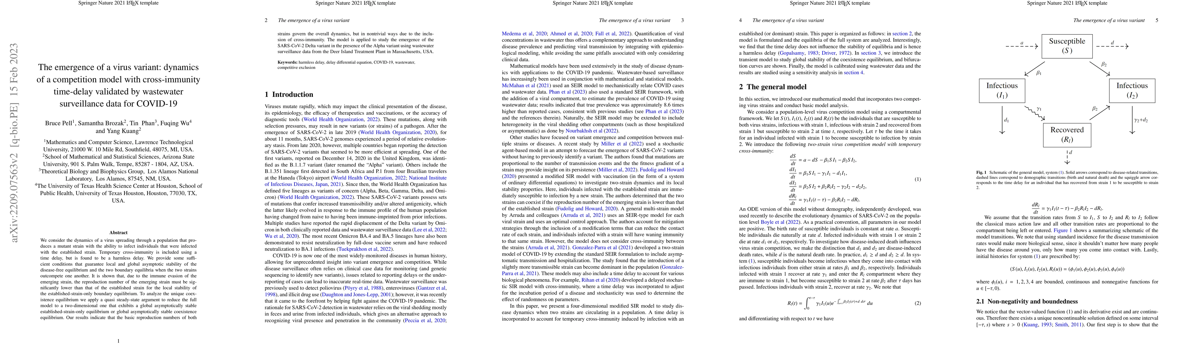 Thumbnail for The emergence of a virus variant: dynamics of a competition model with
  cross-immunity time-delay validated by wastewater surveillance data for
  COVID-19