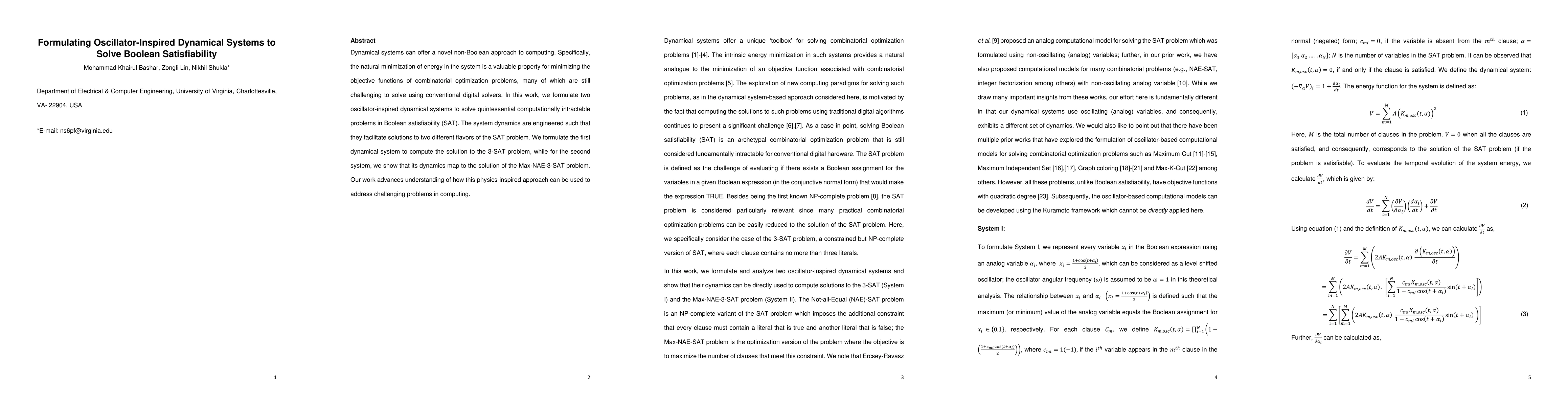 Thumbnail for Formulating Oscillator-Inspired Dynamical Systems to Solve Boolean
  Satisfiability