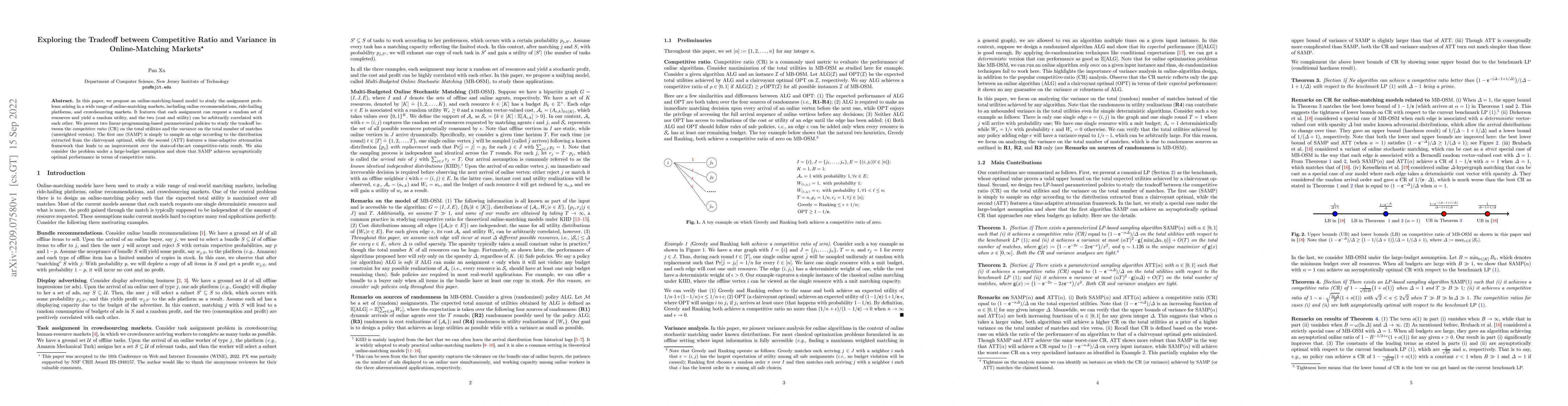 Thumbnail for Exploring the Tradeoff between Competitive Ratio and Variance in
  Online-Matching Markets