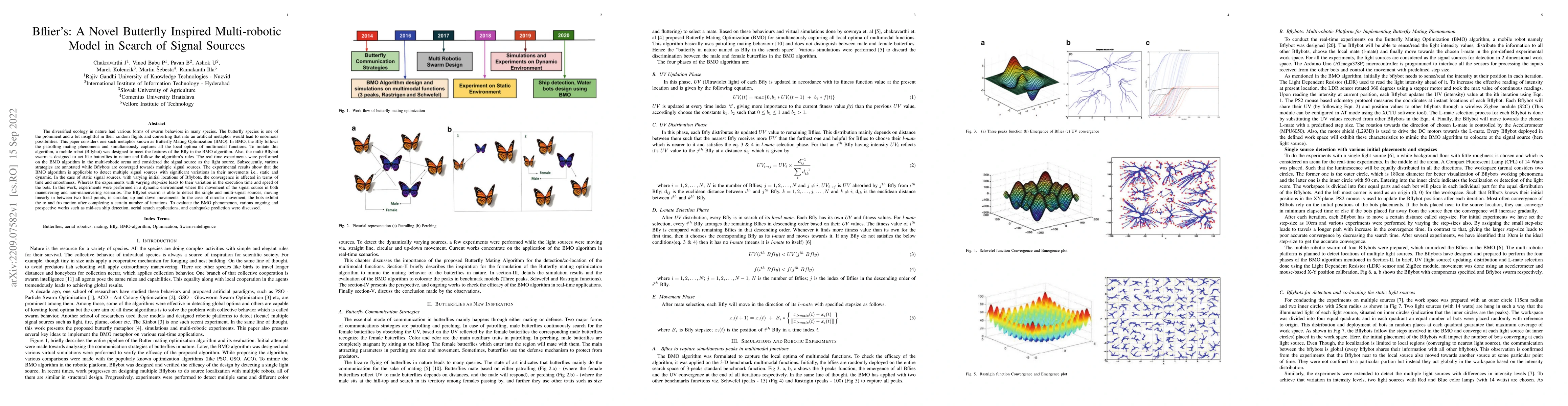 Thumbnail for Bflier's: A Novel Butterfly Inspired Multi-robotic Model in Search of
  Signal Sources