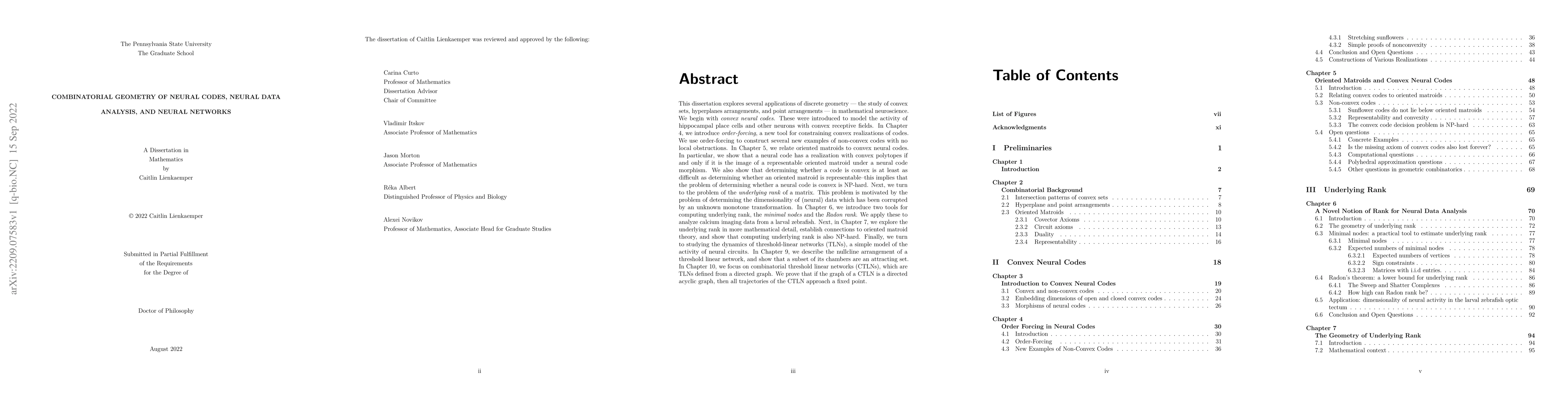 Thumbnail for Combinatorial geometry of neural codes, neural data analysis, and neural
  networks
