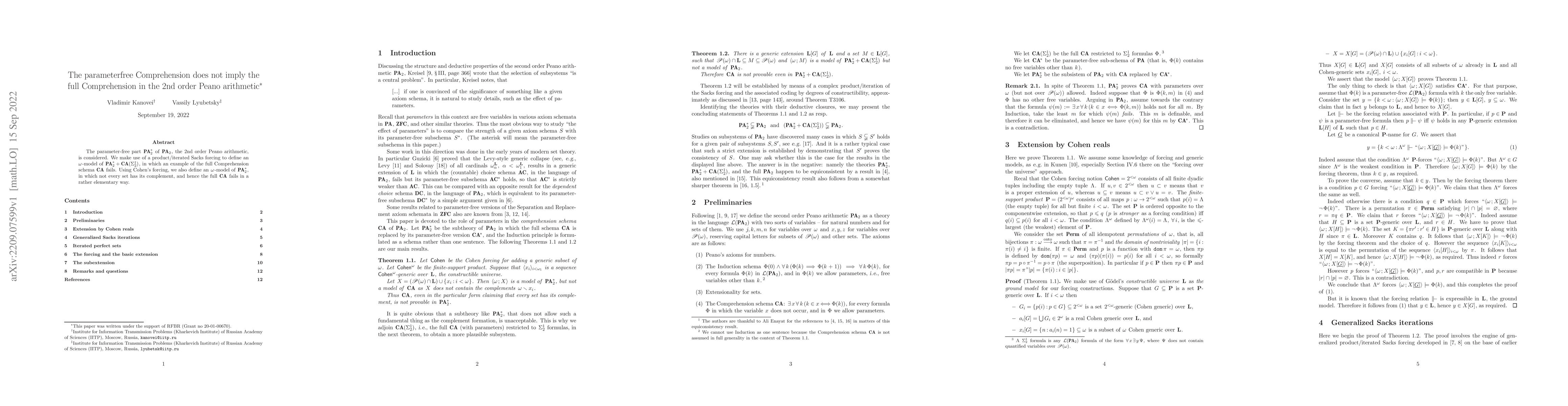 Thumbnail for The parameterfree Comprehension does not imply the full Comprehension in
  the 2nd order Peano arithmetic