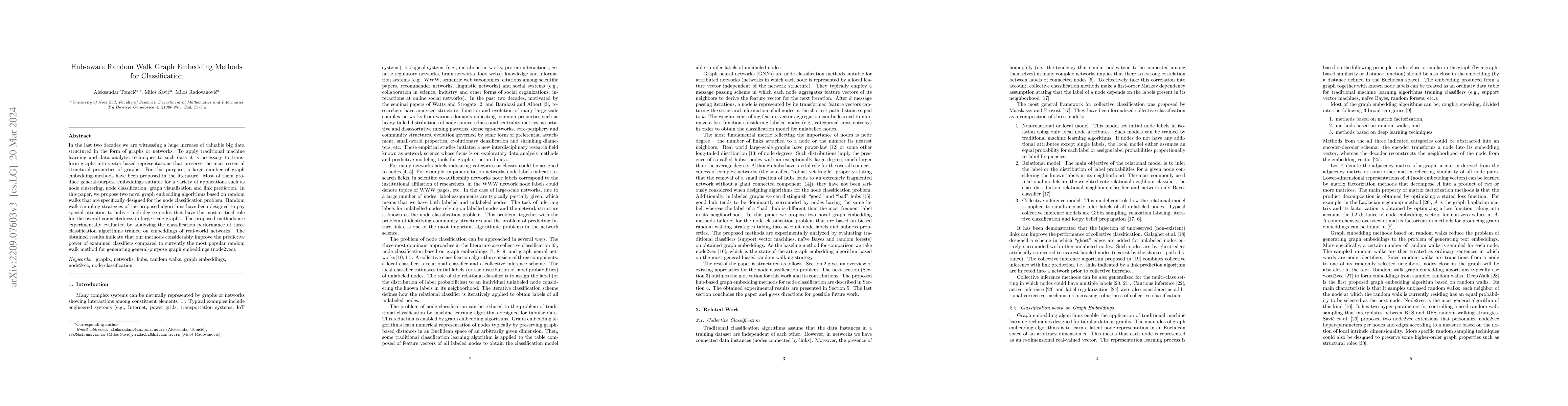 Thumbnail for Hub-aware Random Walk Graph Embedding Methods for Classification
