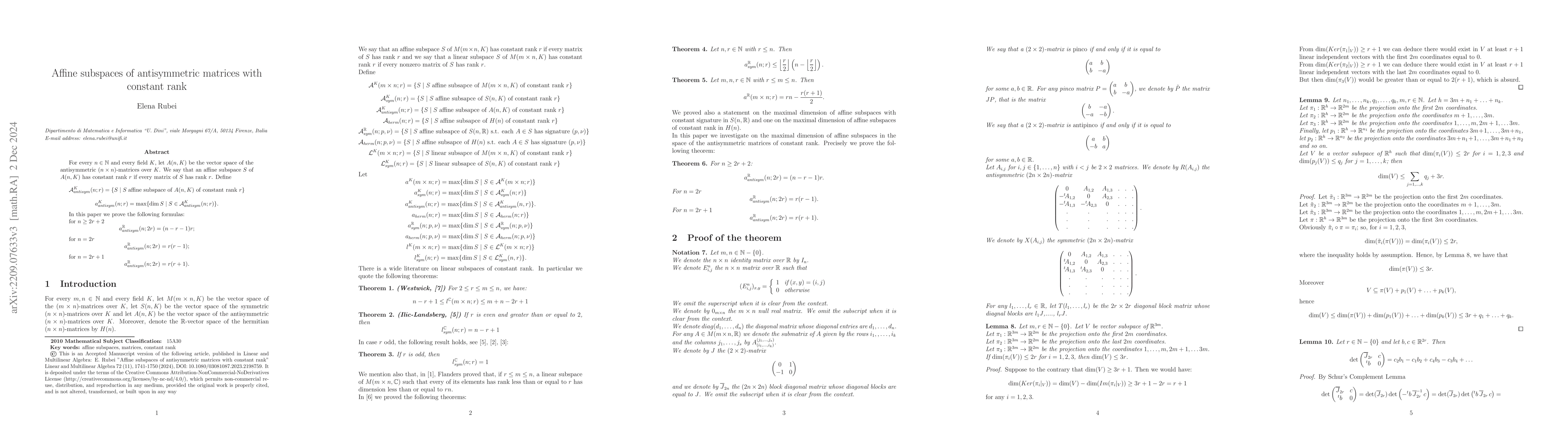 Thumbnail for Affine subspaces of antisymmetric matrices with constant rank