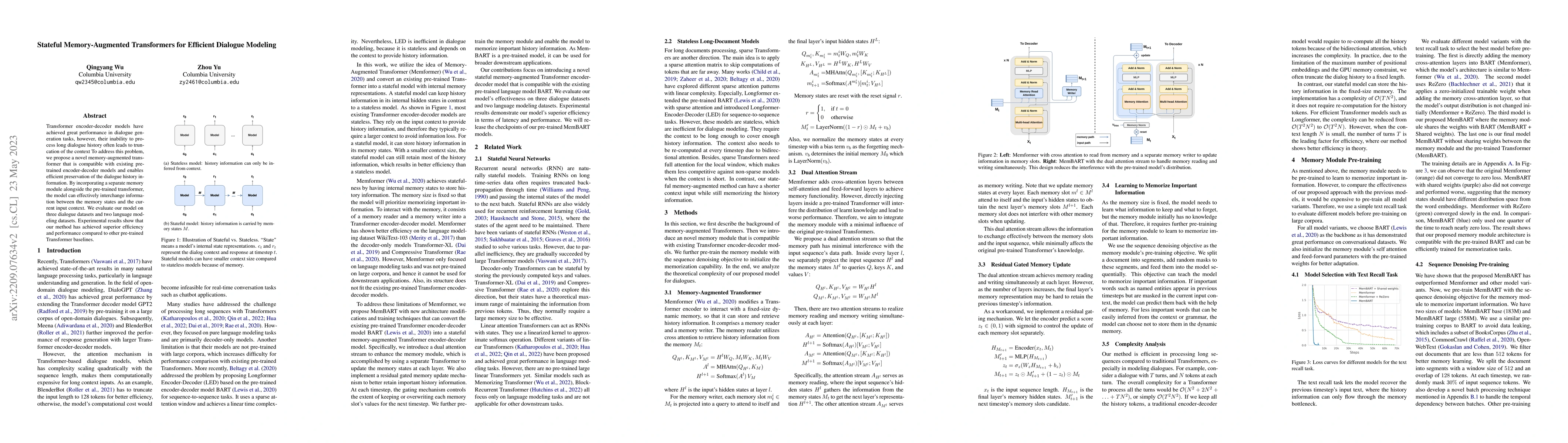 Thumbnail for Stateful Memory-Augmented Transformers for Efficient Dialogue Modeling