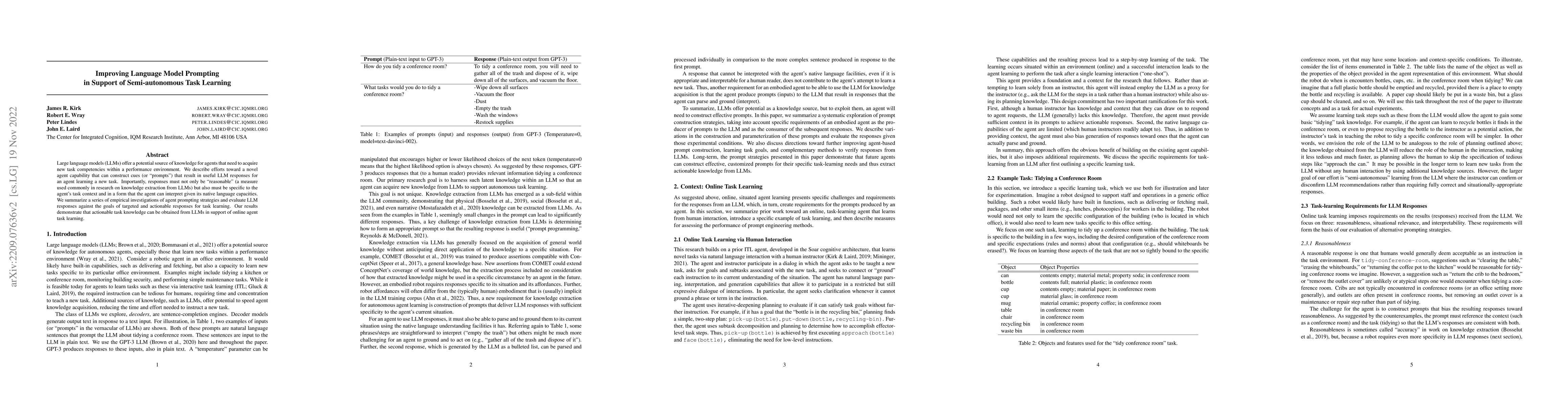 Thumbnail for Improving Language Model Prompting in Support of Semi-autonomous Task
  Learning