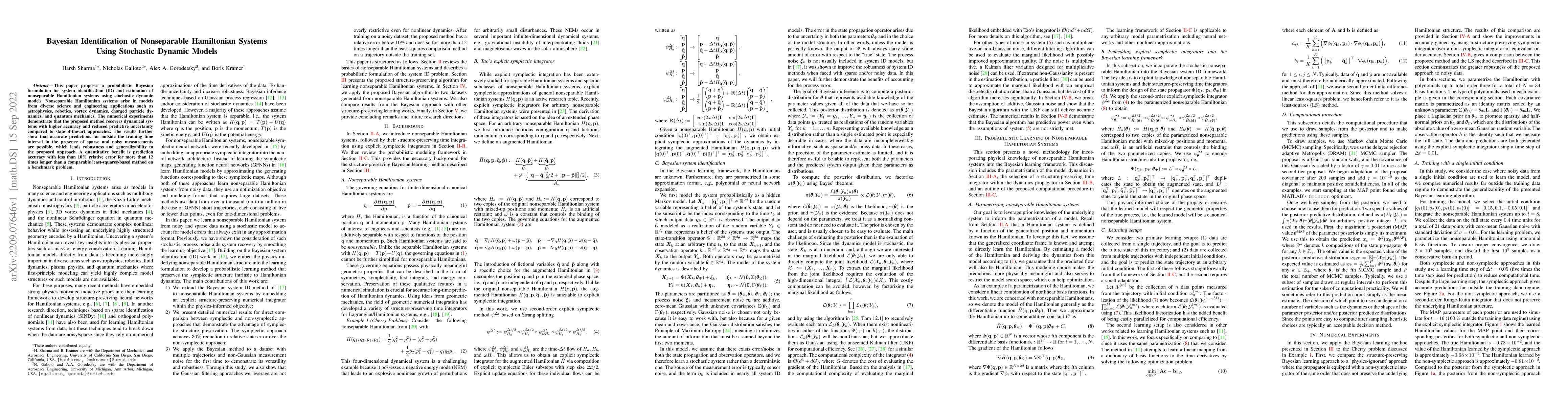 Thumbnail for Bayesian Identification of Nonseparable Hamiltonian Systems Using
  Stochastic Dynamic Models