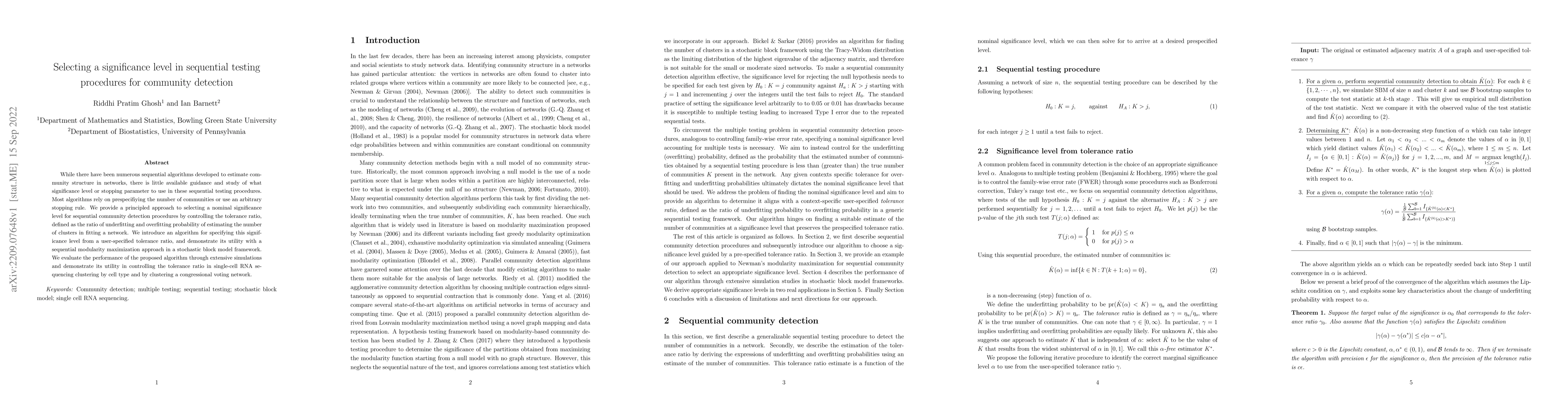 Thumbnail for Selecting a significance level in sequential testing procedures for
  community detection