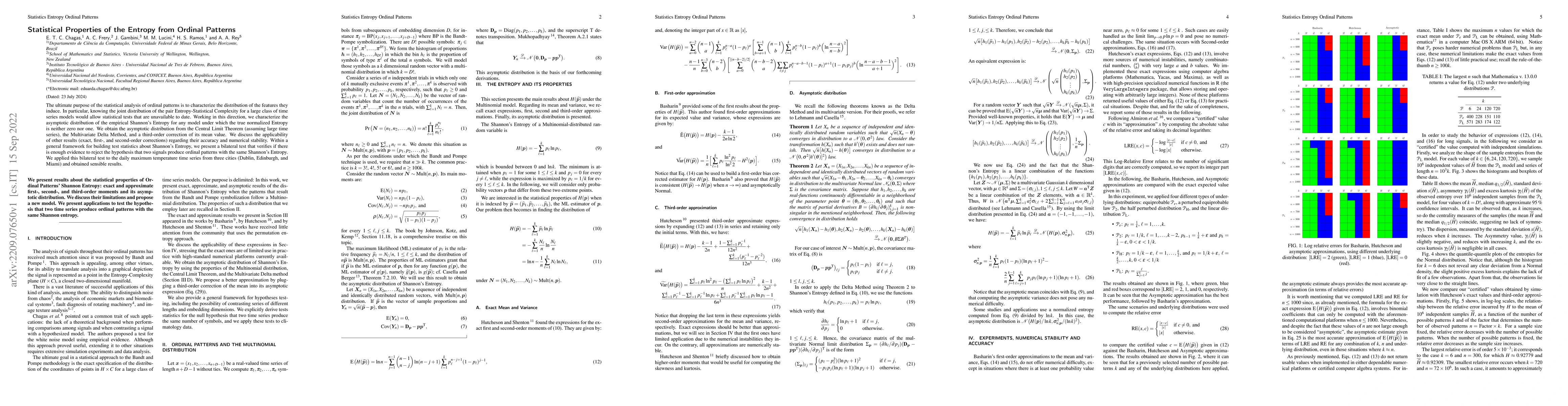 Thumbnail for Statistical Properties of the Entropy from Ordinal Patterns