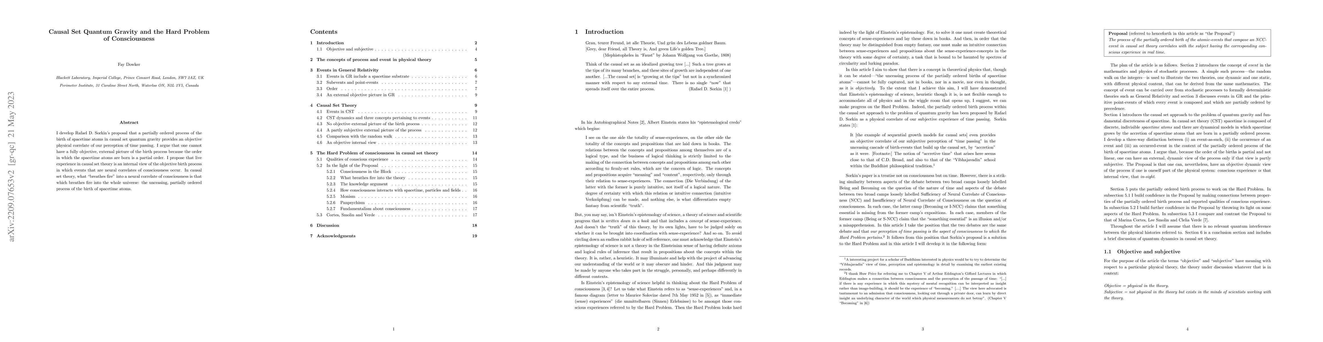 Thumbnail for Causal Set Quantum Gravity and the Hard Problem of Consciousness