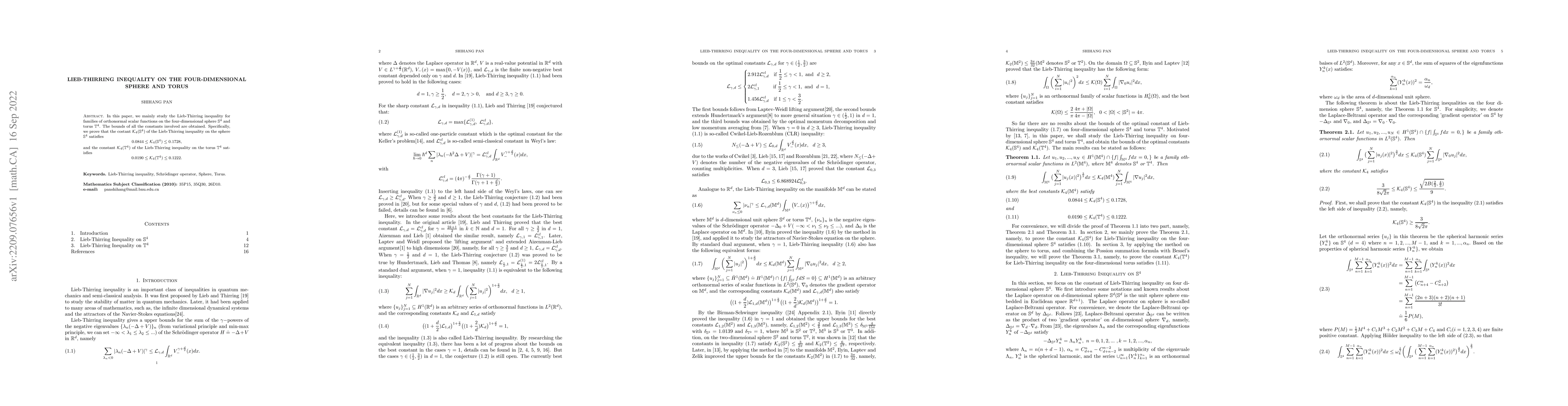 Thumbnail for Lieb-Thirring inequality on the four-dimensional sphere and torus