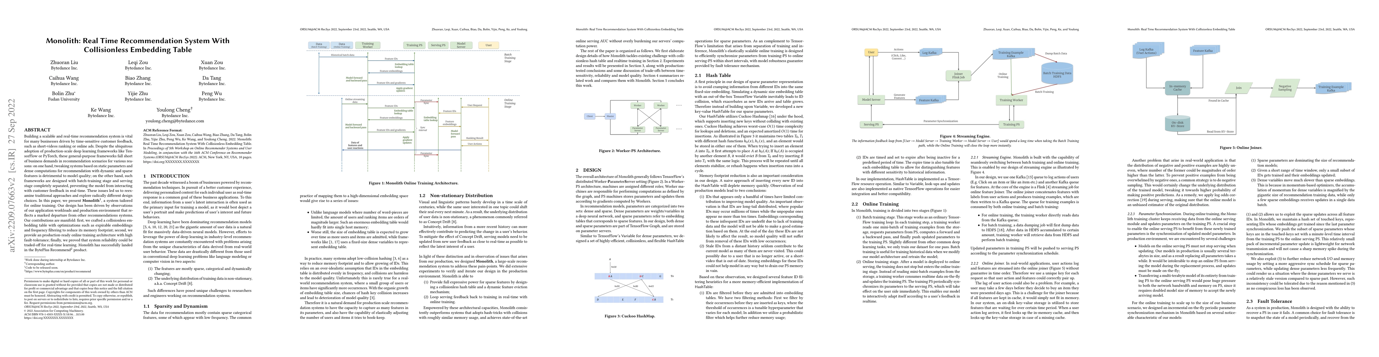 Thumbnail for Monolith: Real Time Recommendation System With Collisionless Embedding
  Table