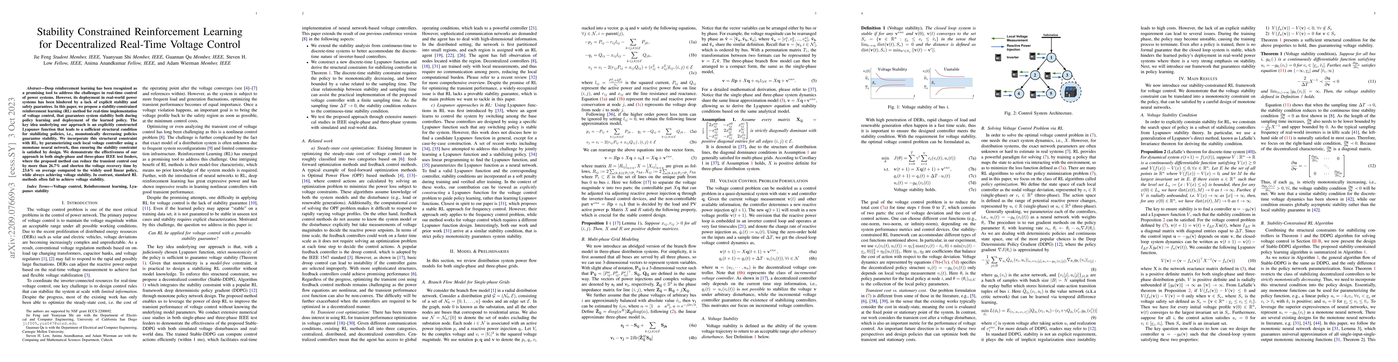 Thumbnail for Stability Constrained Reinforcement Learning for Decentralized Real-Time
  Voltage Control