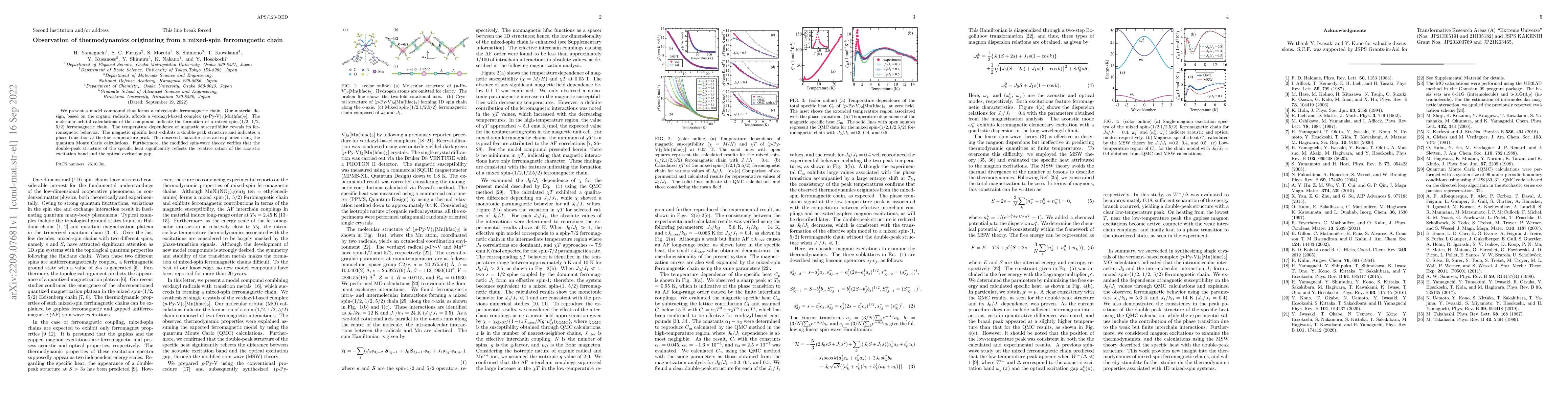Thumbnail for Observation of thermodynamics originating from a mixed-spin
  ferromagnetic chain