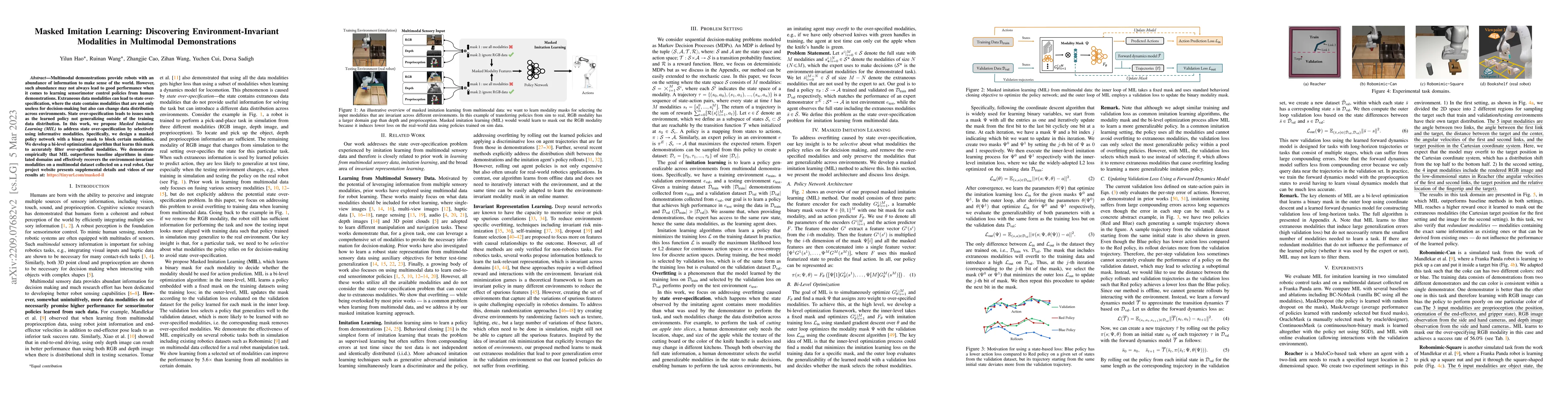 Thumbnail for Masked Imitation Learning: Discovering Environment-Invariant Modalities
  in Multimodal Demonstrations