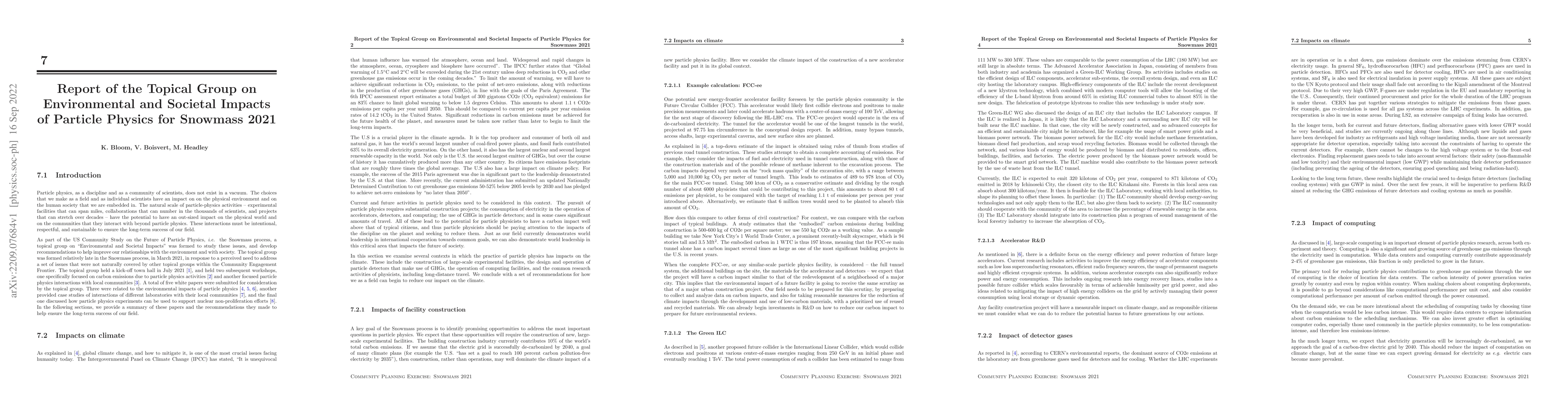 Thumbnail for Report of the Topical Group on Environmental and Societal Impacts of
  Particle Physics for Snowmass 2021