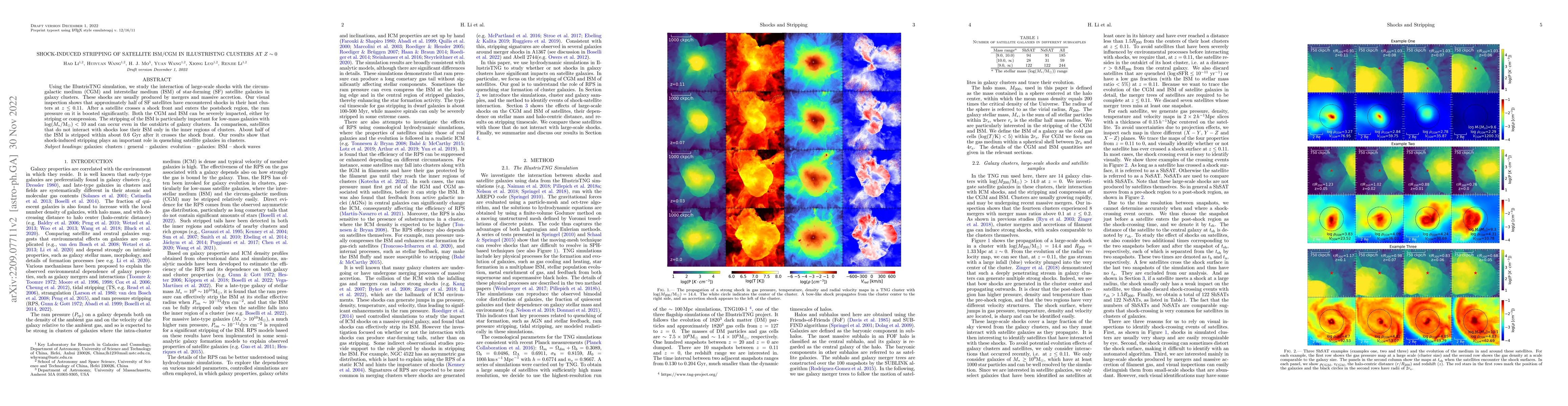 Thumbnail for Shock-induced stripping of satellite ISM/CGM in IllustrisTNG clusters at
  $z\sim0$