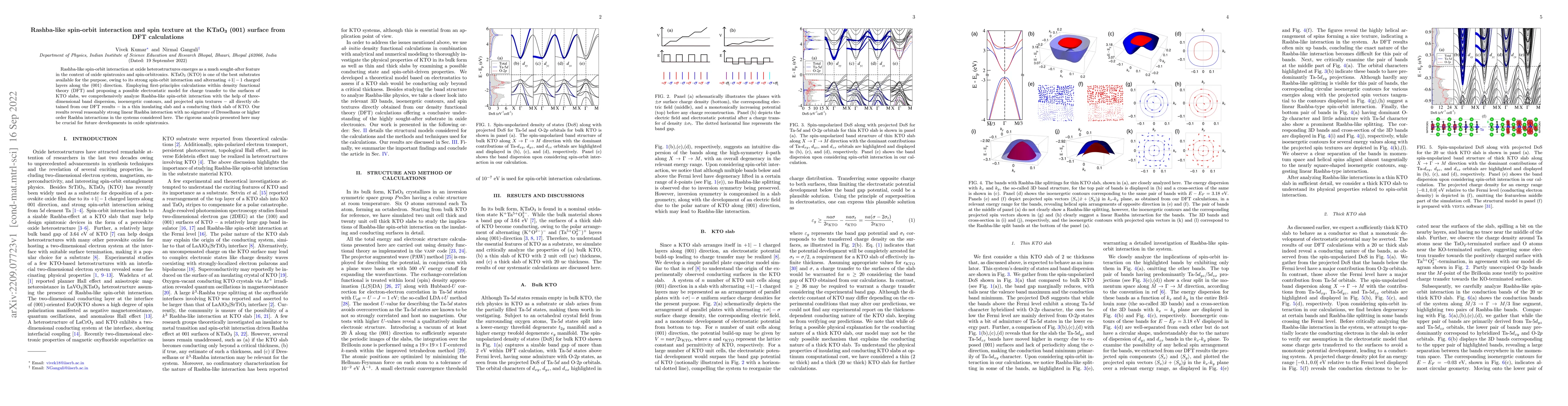 Thumbnail for Rashba-like spin-orbit interaction and spin texture at the
  KTaO$_\text{3}$ (001) surface from DFT calculations