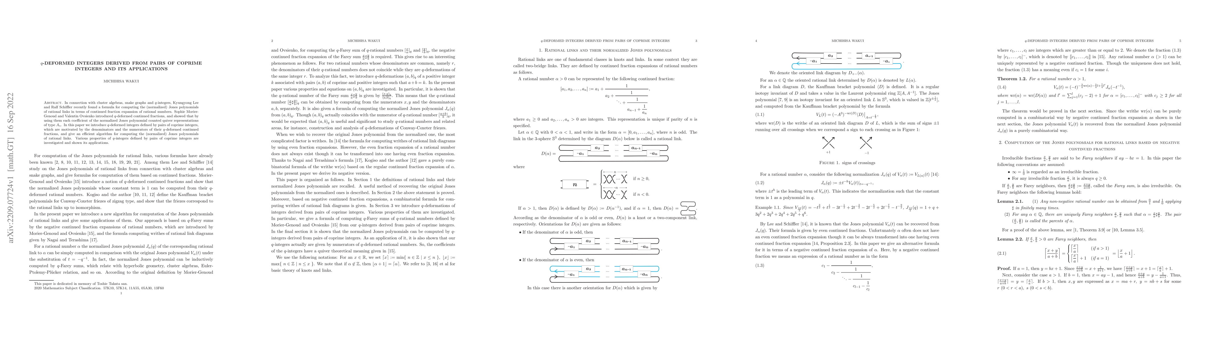 Thumbnail for q-deformed integers derived from pairs of coprime integers and its
  applications