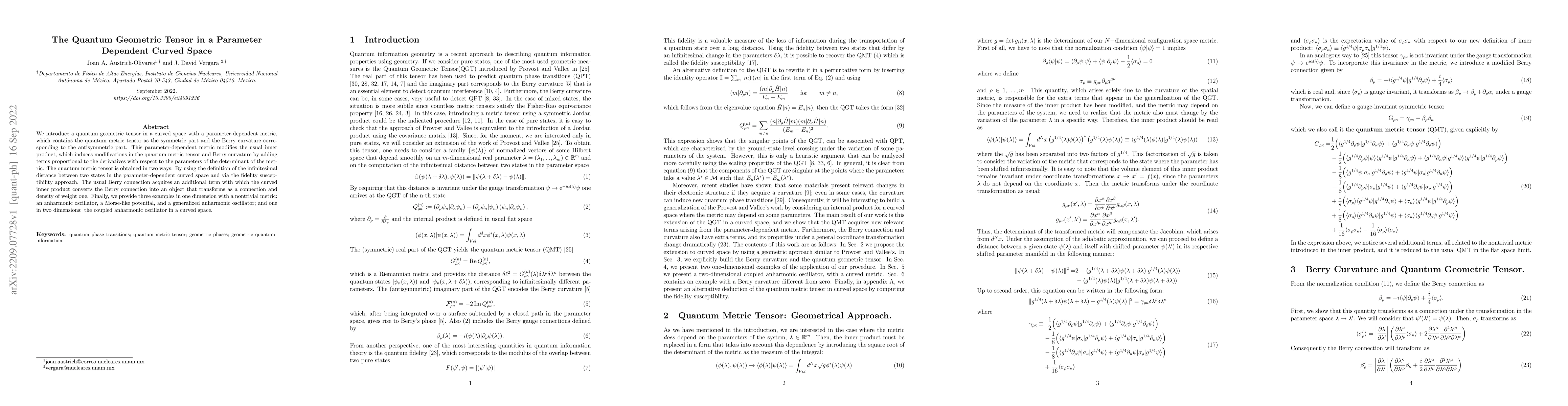 Thumbnail for The Quantum Geometric Tensor in a Parameter Dependent Curved Space