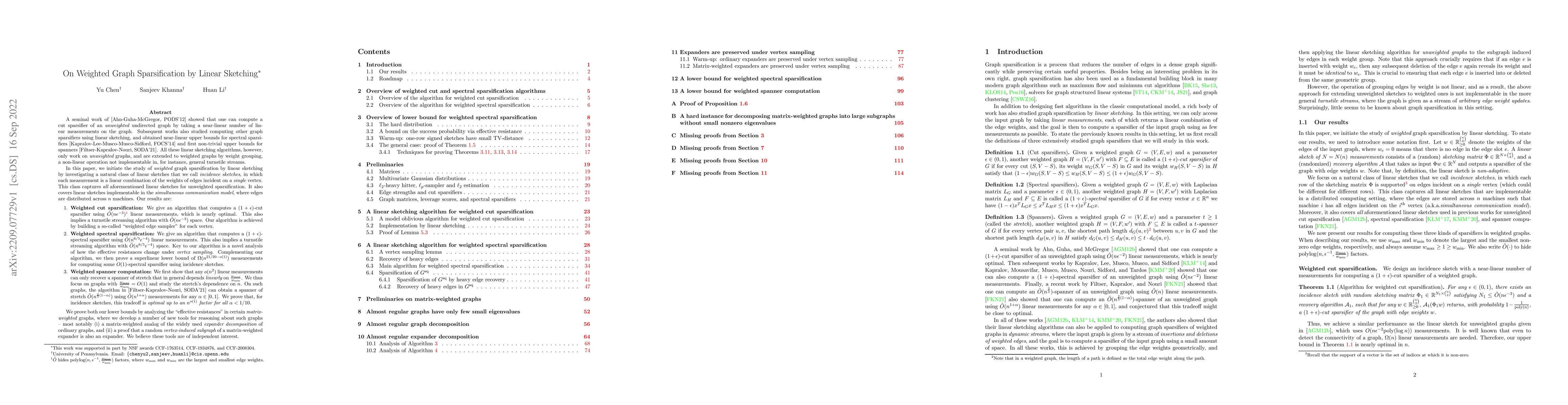 Thumbnail for On Weighted Graph Sparsification by Linear Sketching