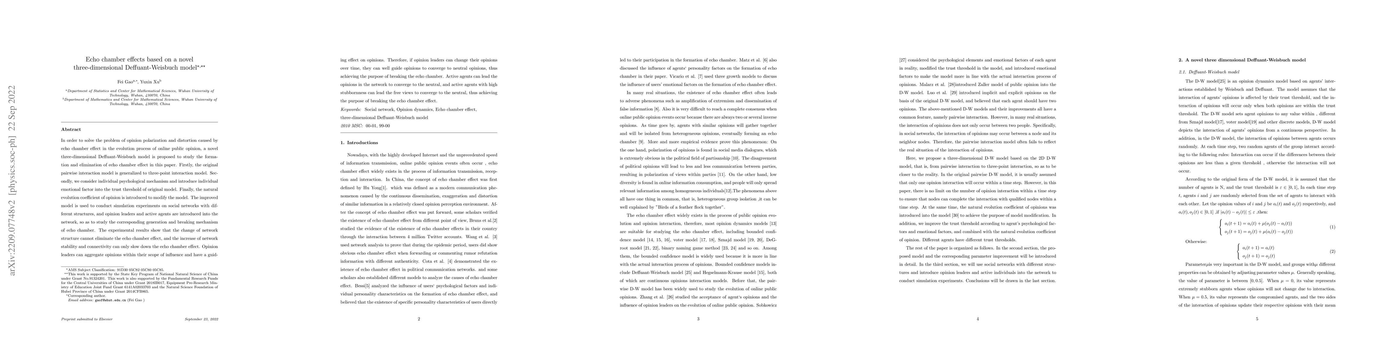 Thumbnail for Echo chamber effects based on a novel three-dimensional
  Deffuant-Weisbuch model