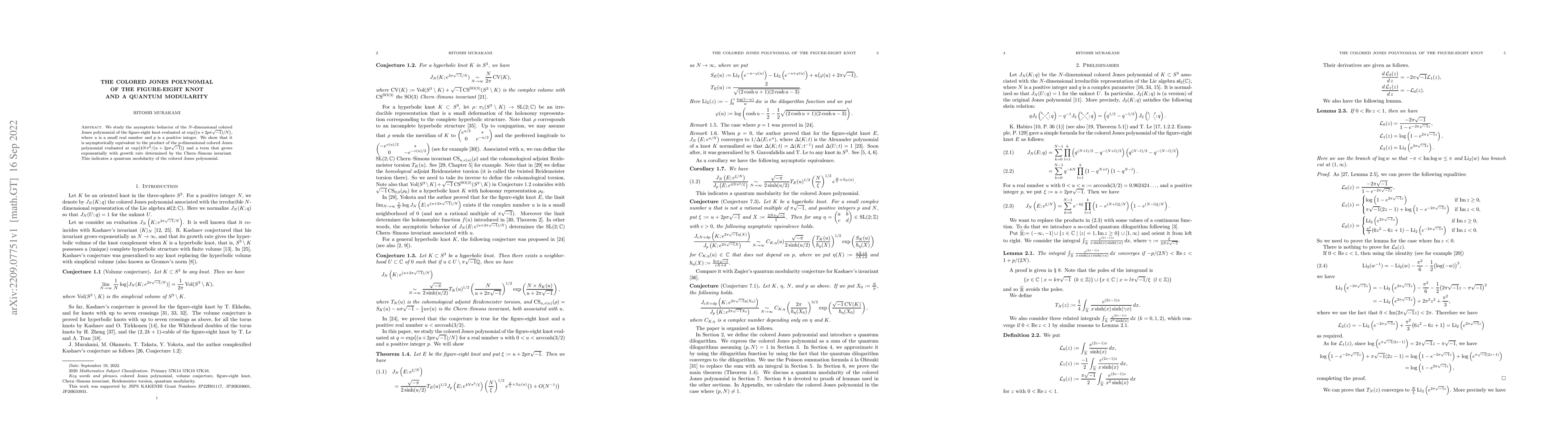 Thumbnail for The colored Jones polynomial of the figure-eight knot and a quantum
  modularity