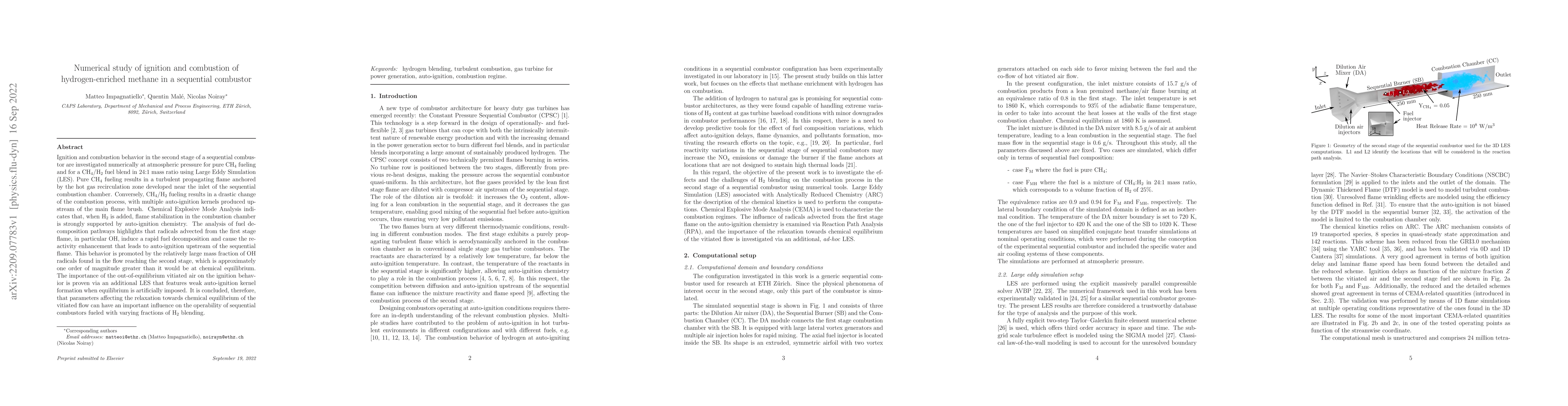 Thumbnail for Numerical study of ignition and combustion of hydrogen-enriched methane
  in a sequential combustor
