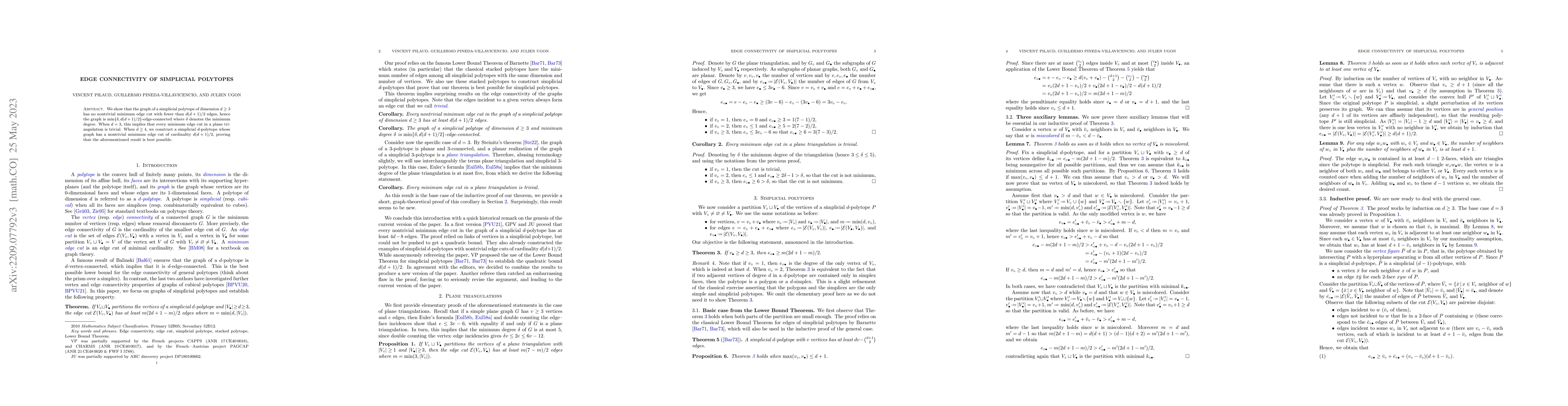 Thumbnail for Edge connectivity of simplicial polytopes