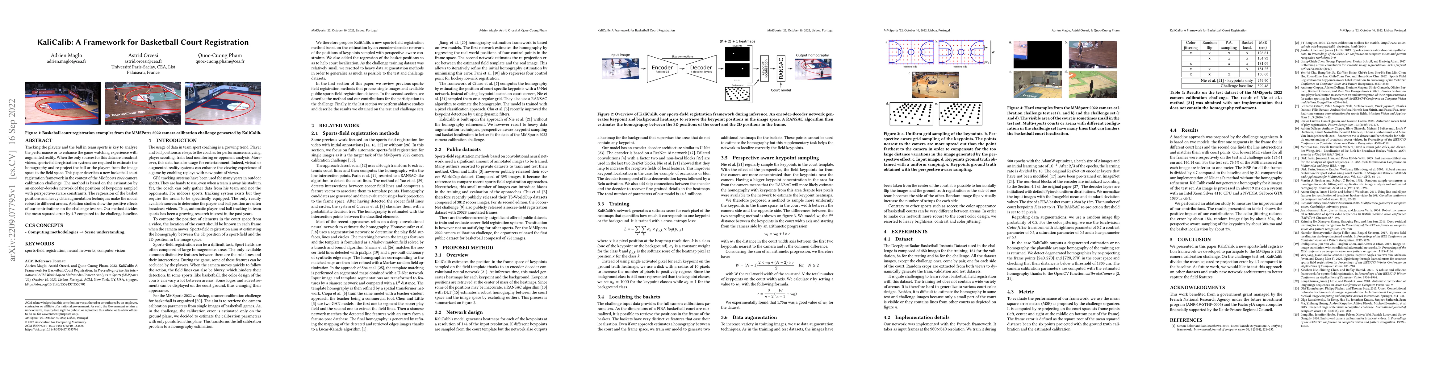 Thumbnail for KaliCalib: A Framework for Basketball Court Registration