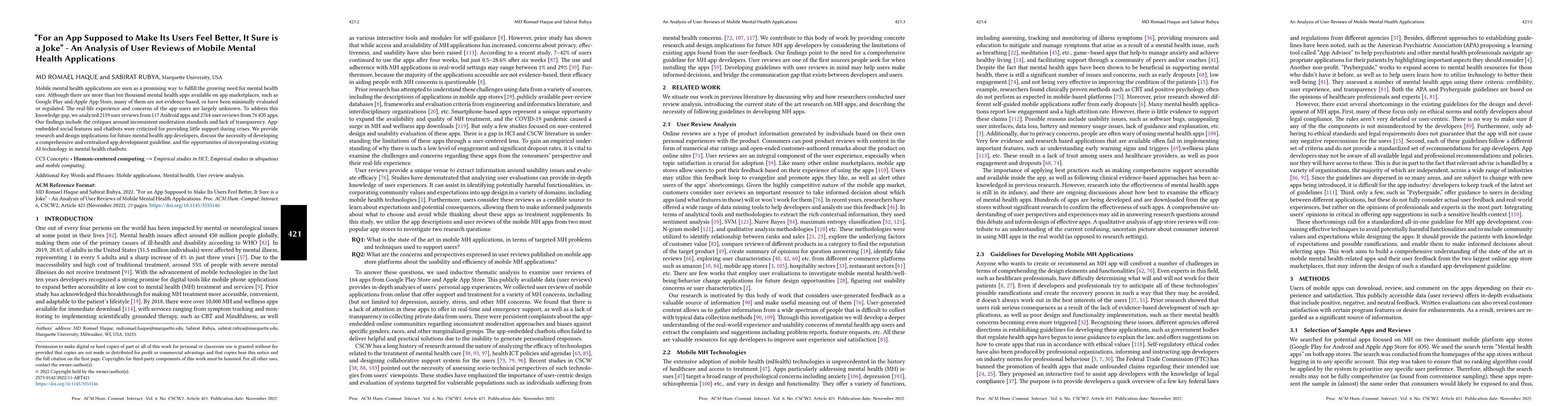 Thumbnail for "For an App Supposed to Make Its Users Feel Better, It Sure is a Joke"
  -- An Analysis of User Reviews of Mobile Mental Health Applications