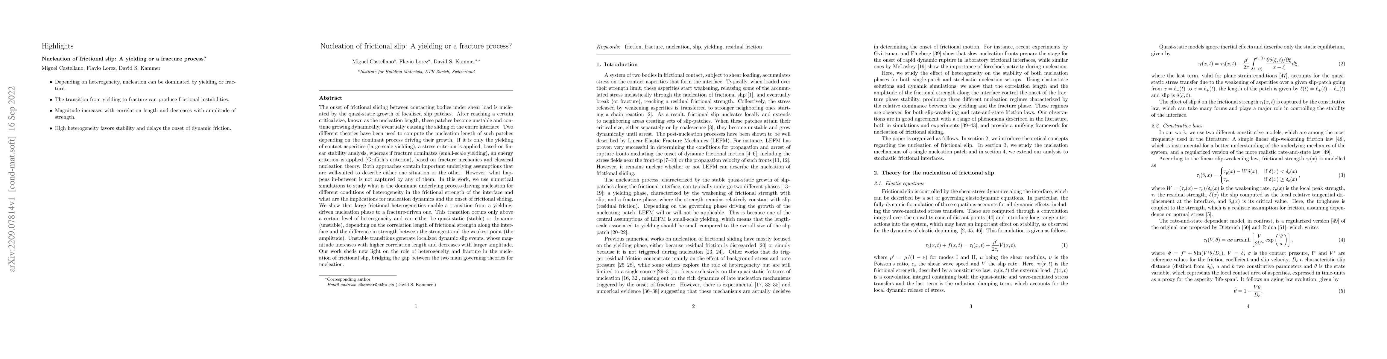 Thumbnail for Nucleation of frictional slip: A yielding or a fracture process?